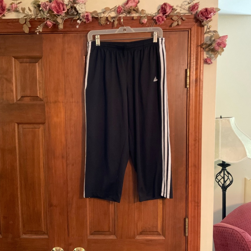 Adidas Black Capris with White Stripes